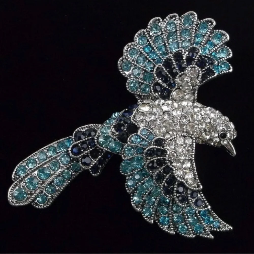 Big Enameled Rhinestone Bird‎ Brooch